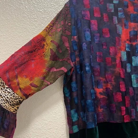 Caleaas boho style multicolor mix media tunic length 3/4 sleeve top - Picture 12 of 16